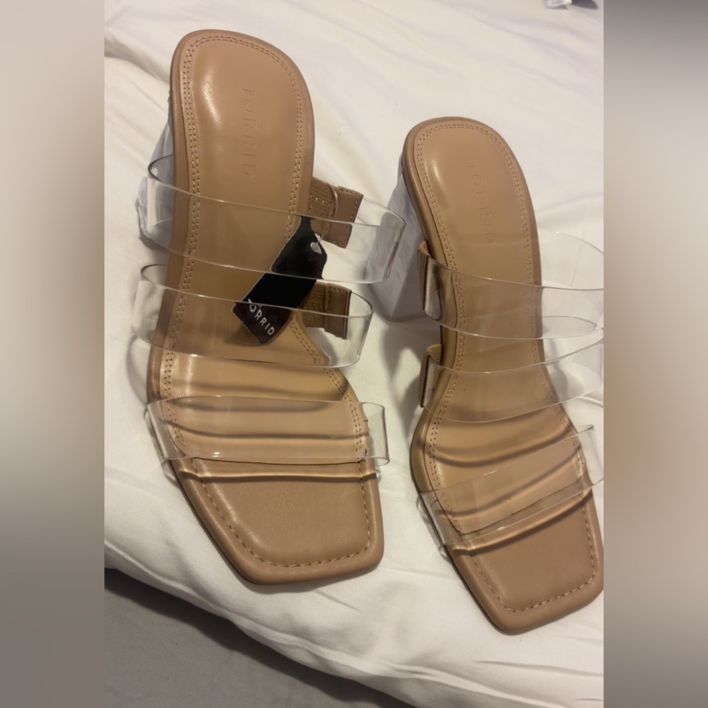 Torrid Tan and Clear Strap Heels